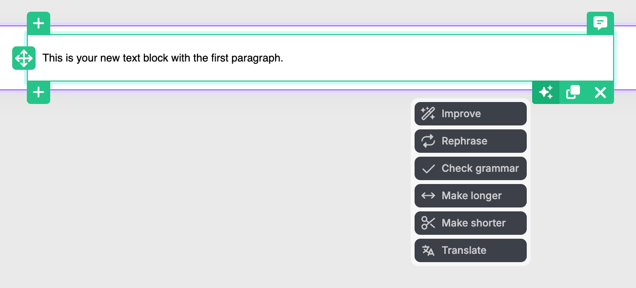 Location of triggers to edit text with AI