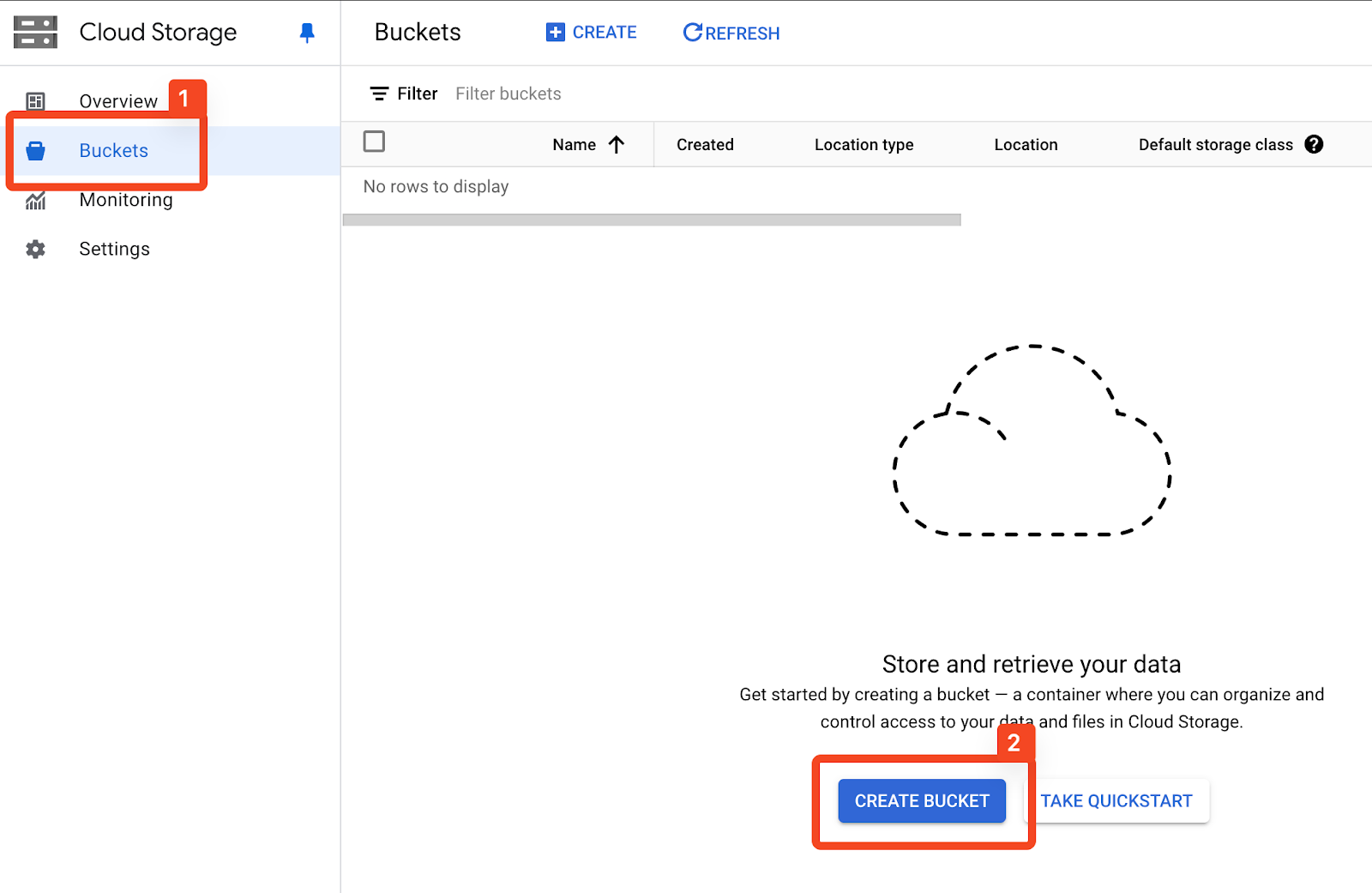 Create bucket Create bucket