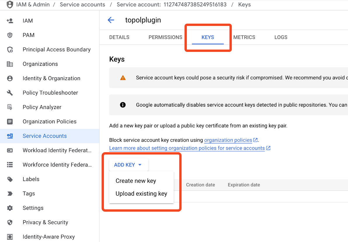 Service account details Service account details