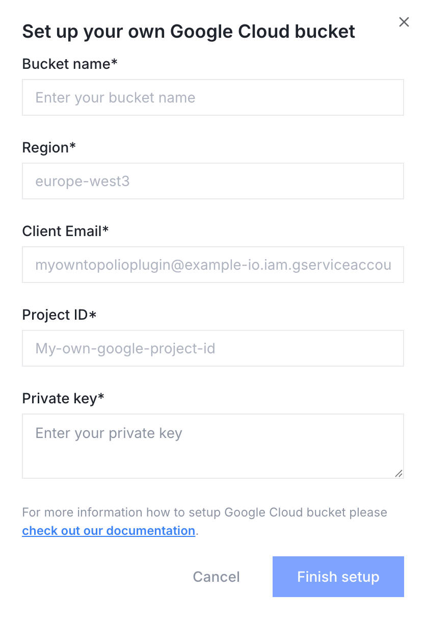 Set up your own Google Cloud bucket modal