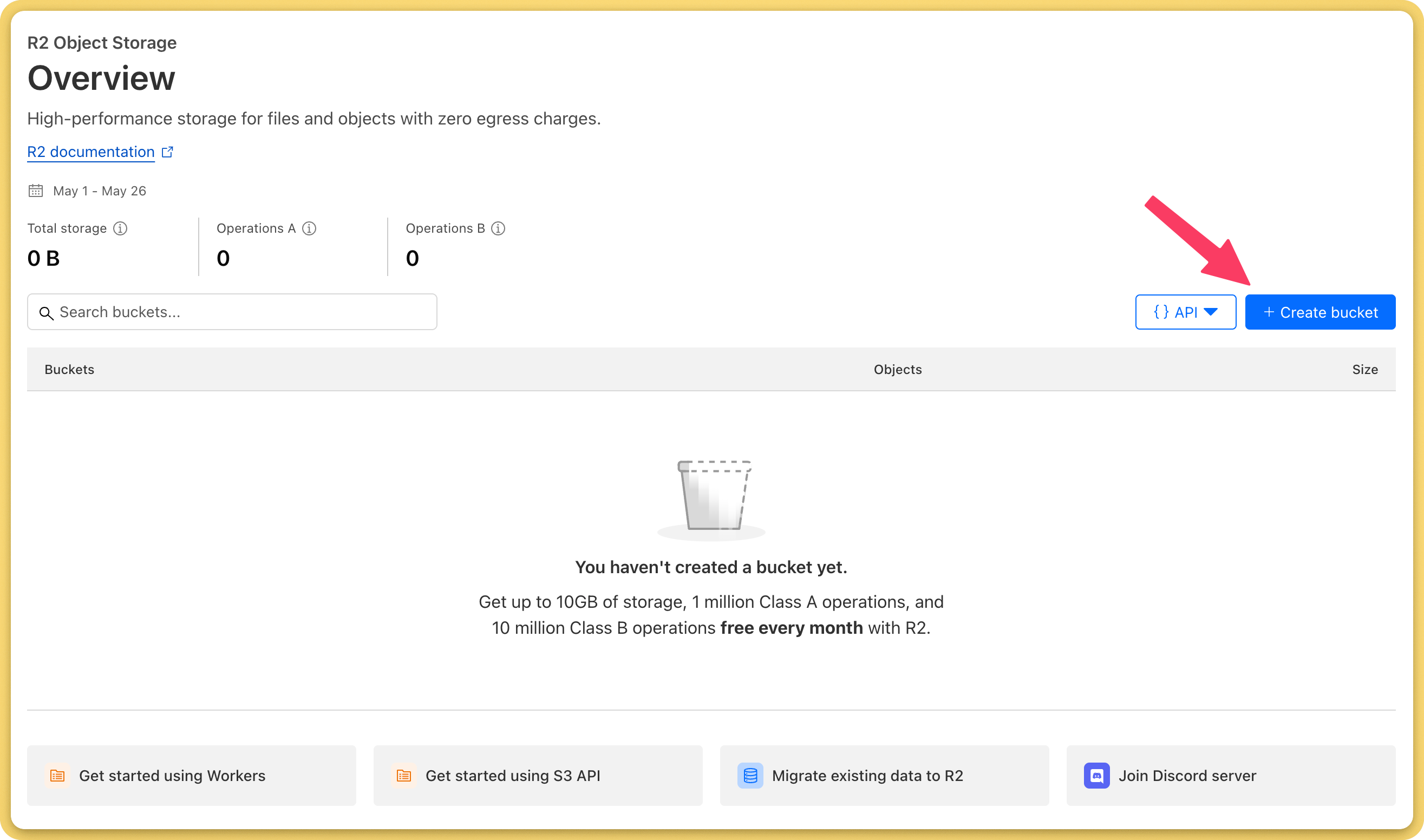 Create bucket button