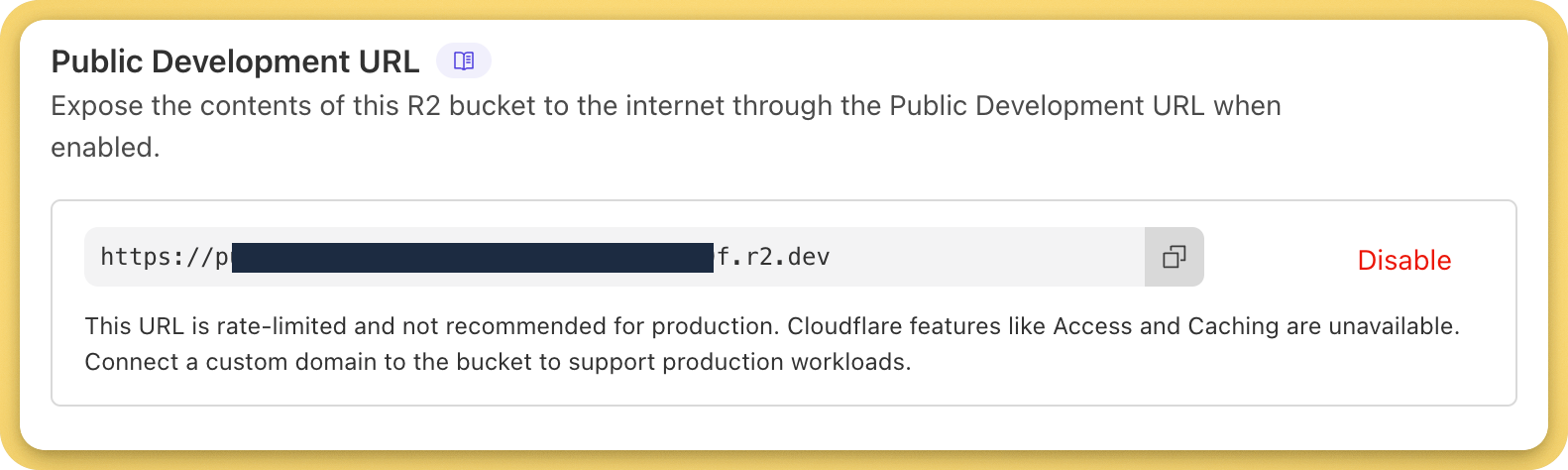 Public Development URL displayed