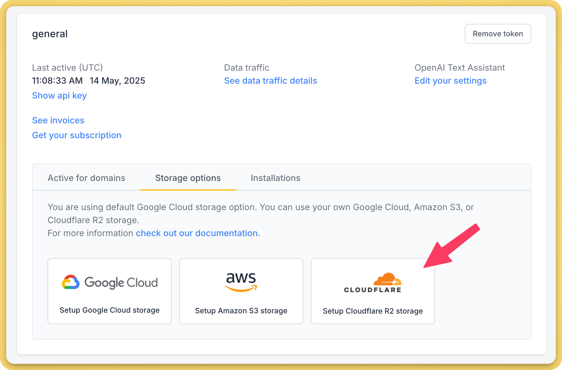 Topol Storage options dialog