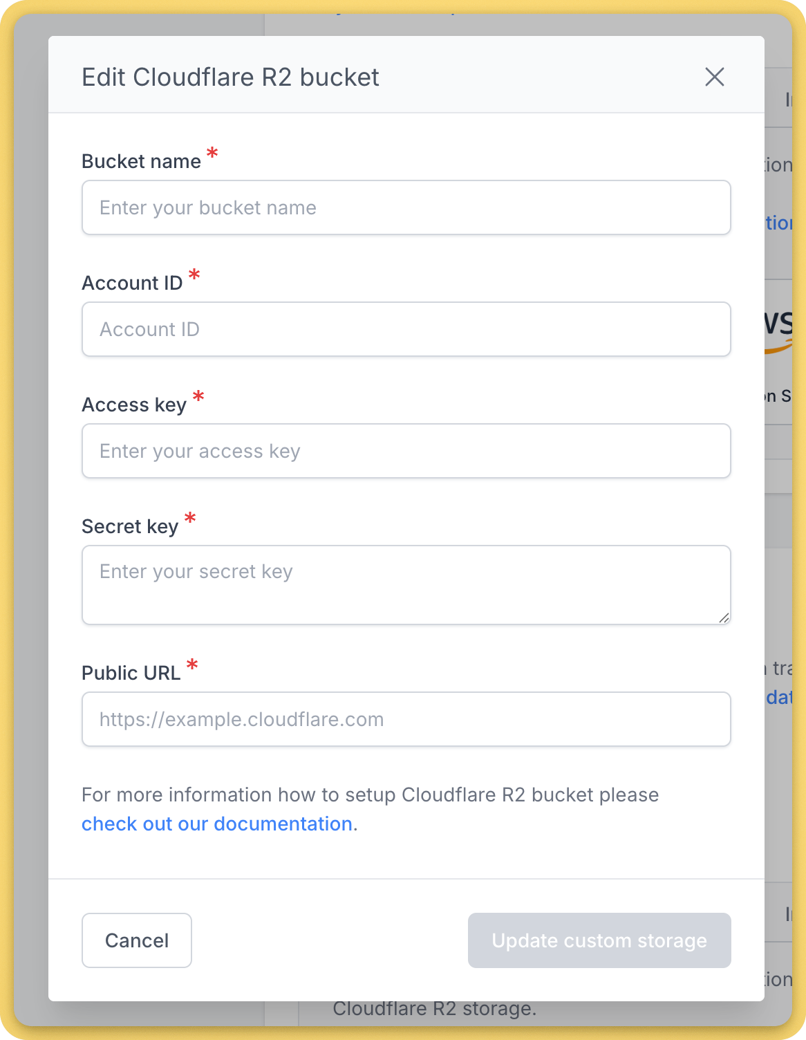 Fill in Cloudflare R2 credentials