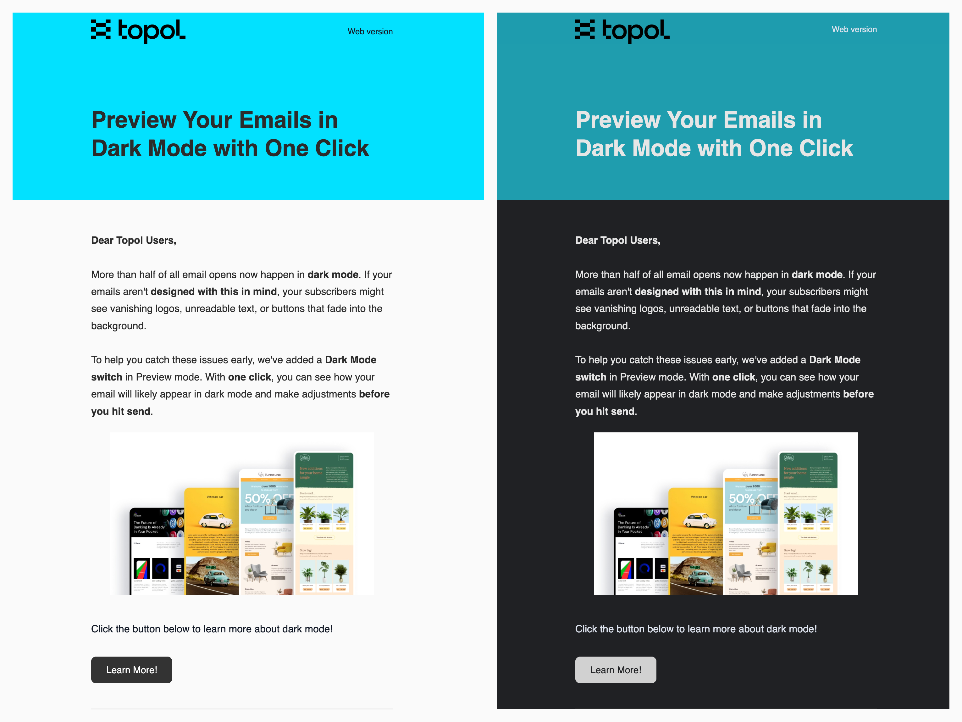 Dark mode email preview