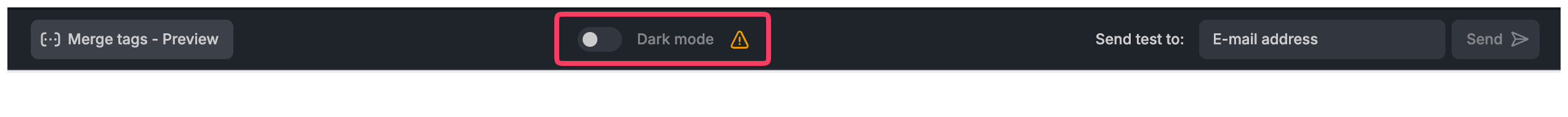 Dark mode toggle switch in Preview mode