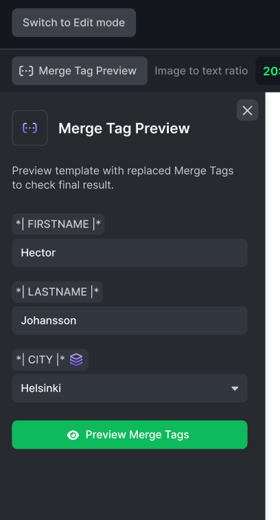 Merge Tag Preview
