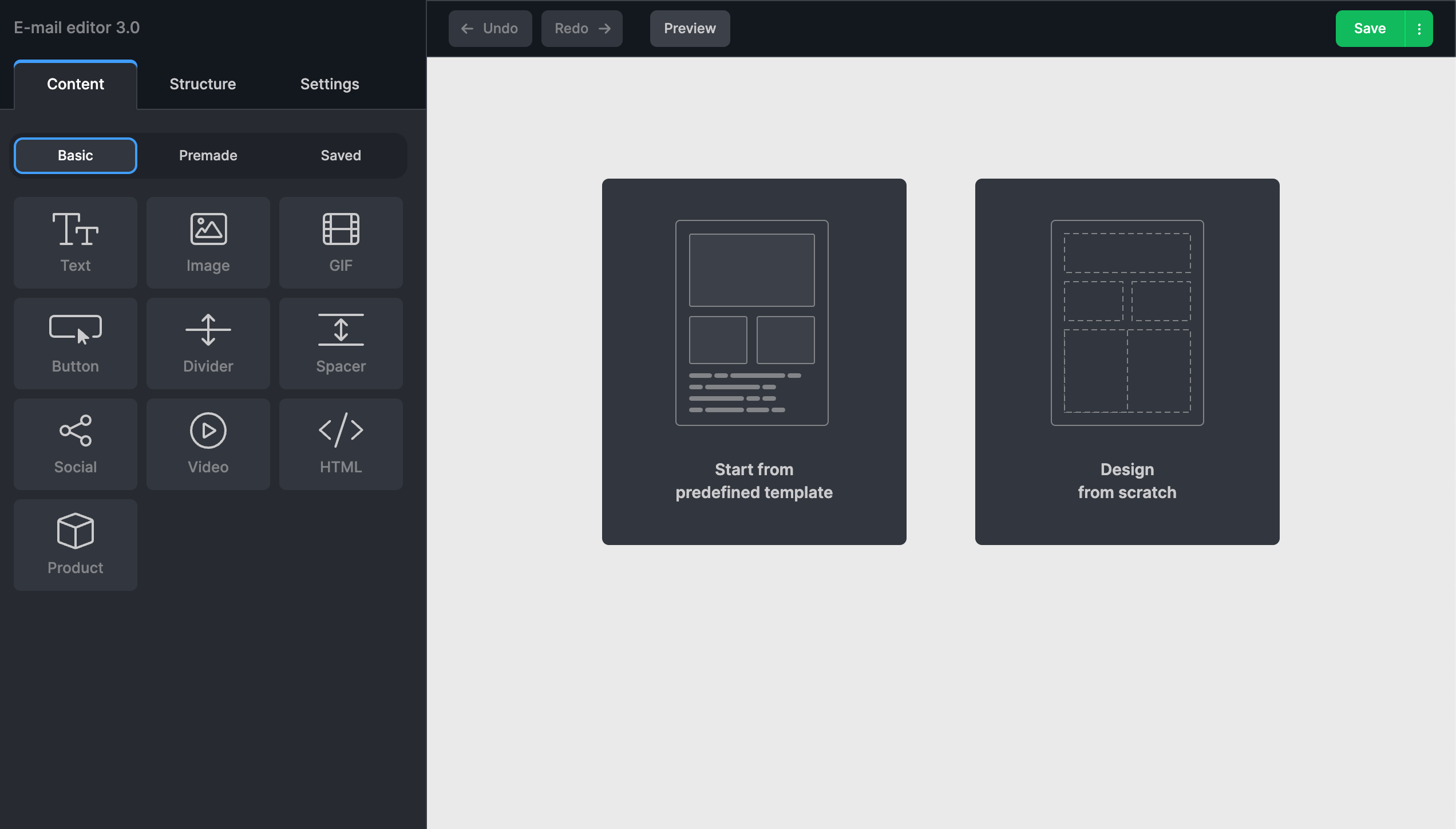 Predefined template picker start