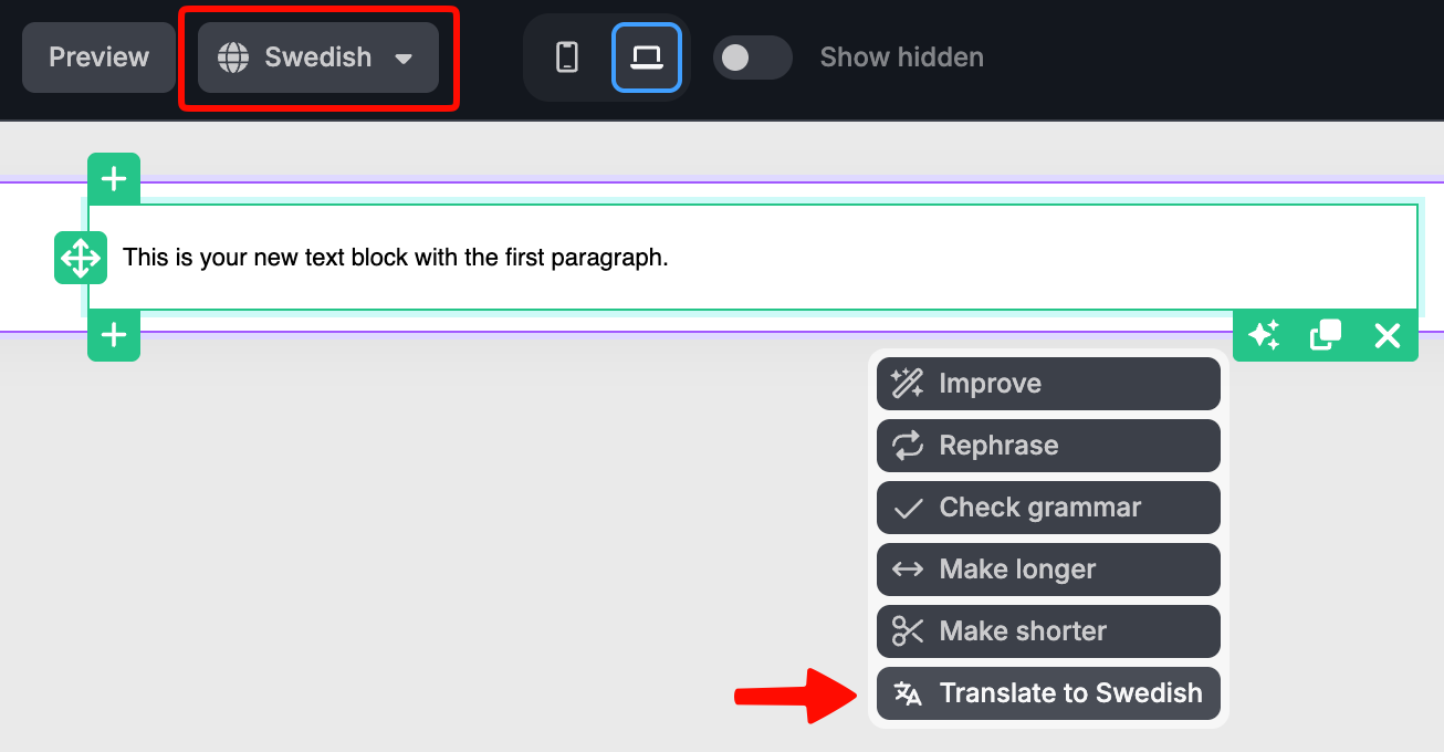 Translate option in AI context menu with Multilingual enabled