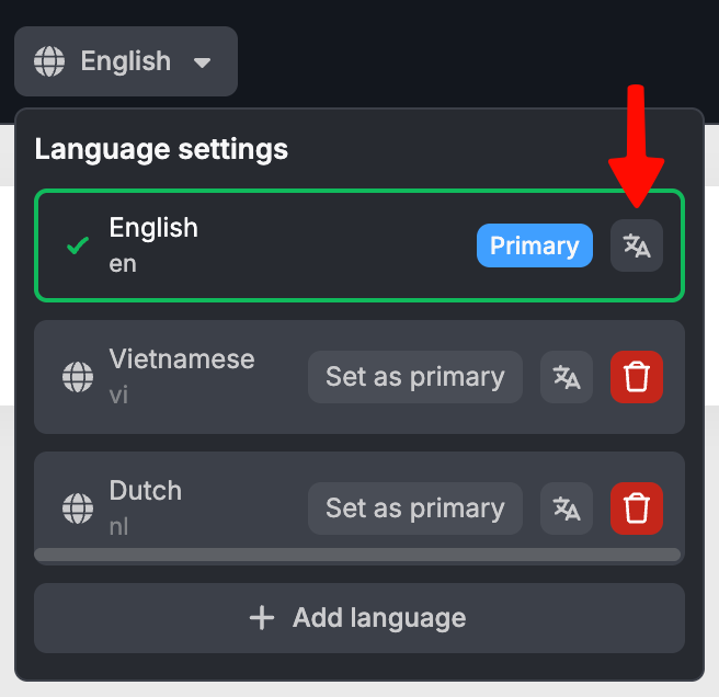 Translate button in Language Settings
